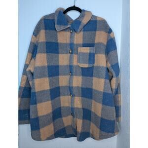 Koolaburra by Ugg Wool Sherpa Plaid Shacket Blue Orange 3X